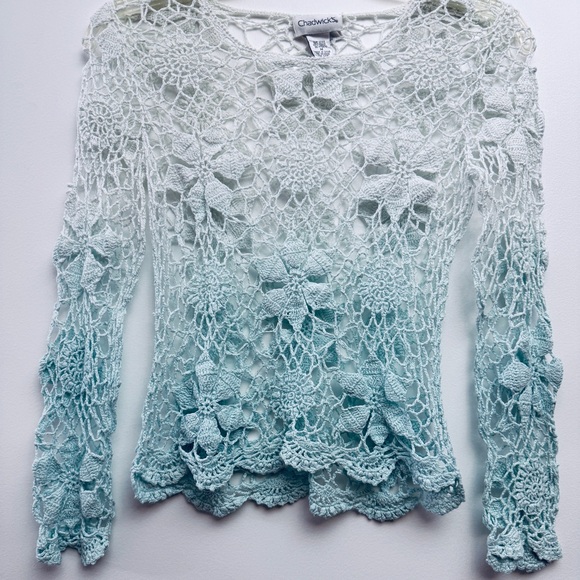 Chadwicks Women's Ombré Floral Lace Top - White and Blue - Picture 3 of 8